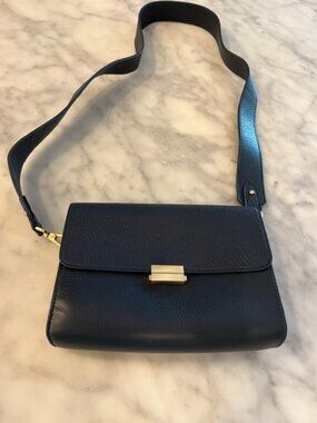 New GIGI New York Small Navy Leather Shoulder Bag